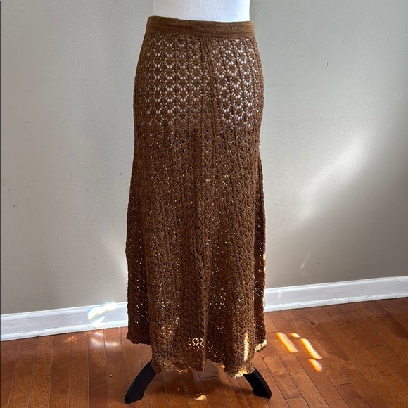 Peruvian Connection 100% Pima Cotton Brown Casual Boho Knit Maxi Skirt Size S - Picture 10 of 12